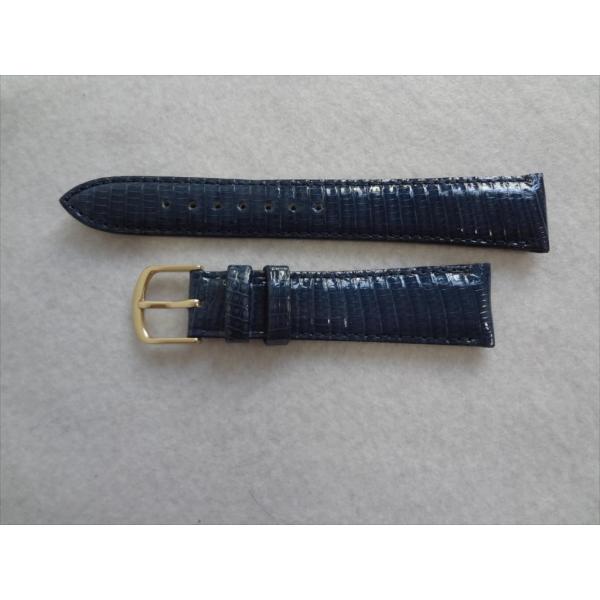 リザード型押し 腕時計ベルト 19mm レザーバンド 青 ネイビー CMトカゲ 日本製
