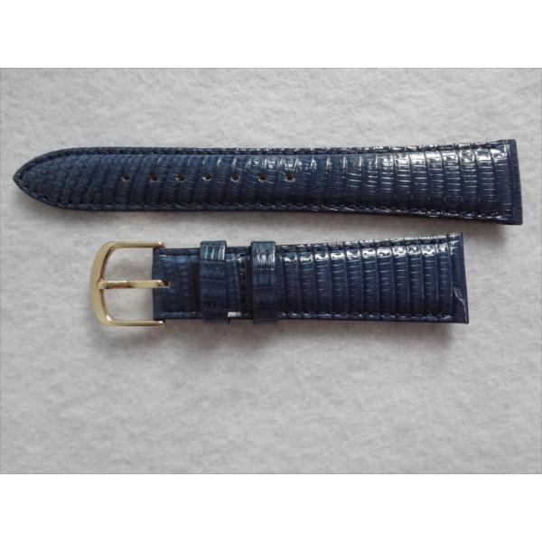 リザード型押し 腕時計ベルト 20mm レザーバンド 青 ネイビー CMトカゲ 日本製
