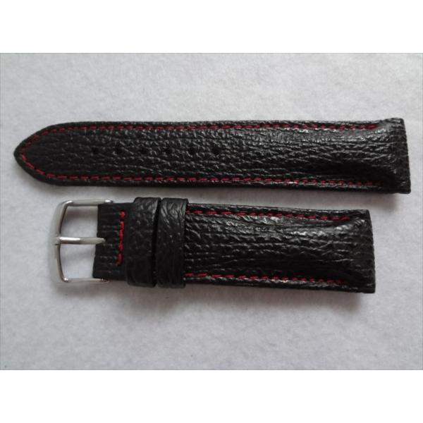 腕時計ベルト22mmシャーク素材サメ革バンド黒/赤ステッチ日本製
