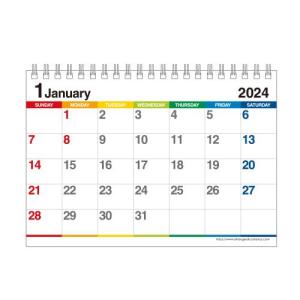 [可] カレンダー 卓上 B6 2024年 1月始まり カラーバー 書き込み