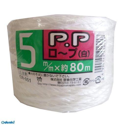 宮島化学工業  CR051 PPロープ 白 幅5mm×長さ80m