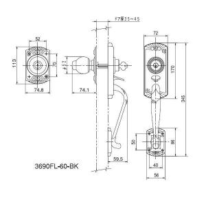 アルファ  4532757036415 エントランスロック フローレンス バックセット60mm 3690−FL−60−BK｜edenki