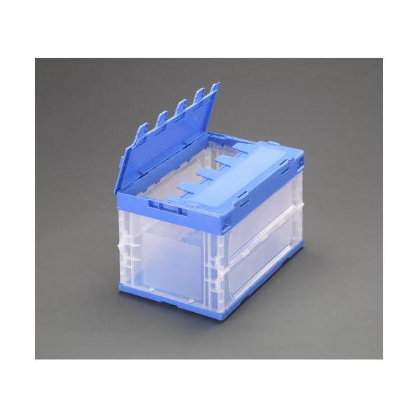 エスコ EA506AA-212 530x366x342mm／50．4L折畳コンテナ 透明・青／蓋付 ...