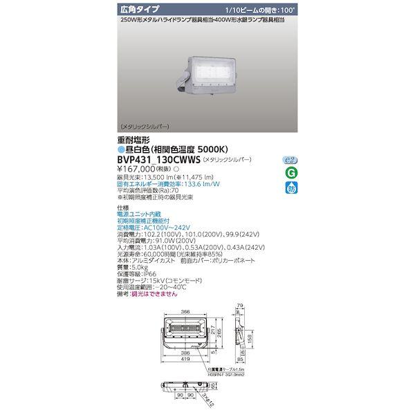 東芝ライテック TOSHIBA BVP431_130CWWS LED投光器 広角配光