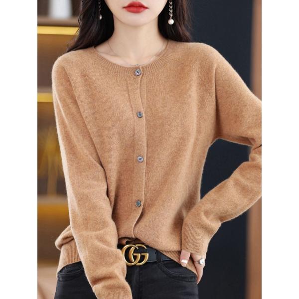 秋冬新作 レディース ニットカーディガン 韓国風 ラウンドネック 長袖 無地 ワイドフィット セータ...