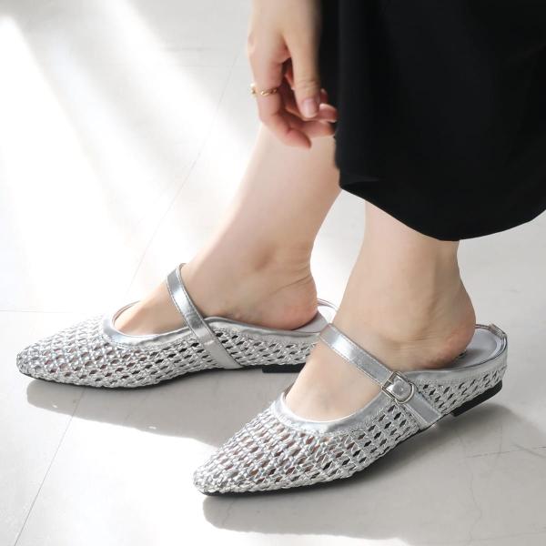 サンダル ミュール レディース ぺたんこ ストラップ 可愛い おしゃれ 編み込み ヒールなし 歩きや...