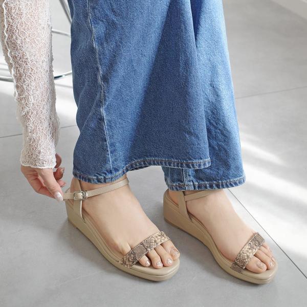 ウェッジソールストラップサンダル レディース アンクルストラップ クッション