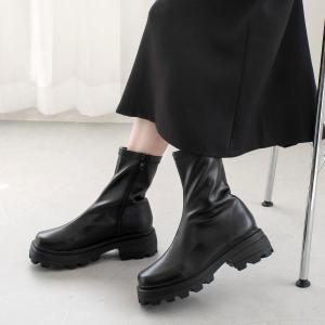 トラックソール ストレッチ ショートブーツ レディース 秋冬 ストレッチ 伸縮 クッション