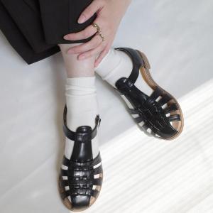 サンダル ストラップ グルカサンダル レディース ローヒール ぺたんこ フラット 履きやすい 歩きやすい 脱げない つま先あり 黒 白 編み込み amiami エディ