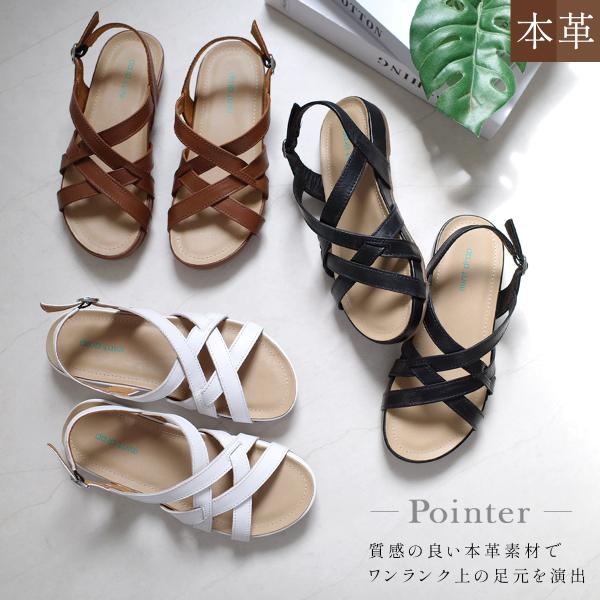 サンダル レディース ぺたんこ ストラップ 本革 ローヒール 履きやすい 痛くない 疲れない フラッ...