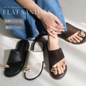 サンダル レディース サムリング 痛くない 歩きやすい ミュール ぺたんこ 親指リング 履きやすい フラット 軽量 トング 白 黒 ゴールド AmiAmi アミアミ