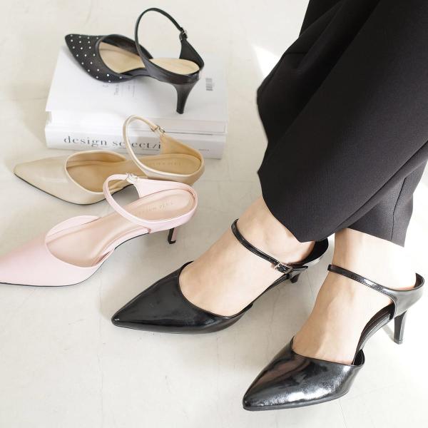 ミュール レディース ストラップ パンプス 痛くない 歩きやすい きれいめ おしゃれ 脱げない ポイ...