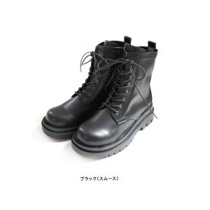 ショートブーツ 厚底 レディース 編み上げ ス...の詳細画像1