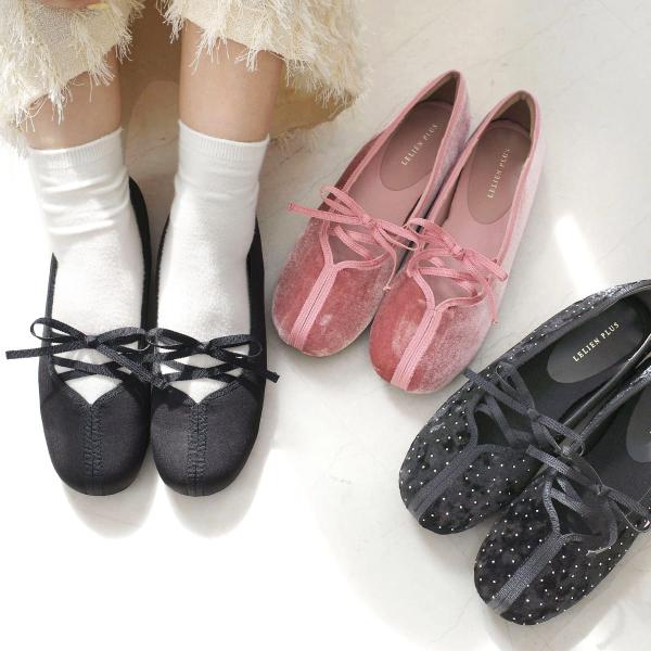 バレエシューズ レディース 痛くない 可愛い リボン 脱げない パンプス ストラップ ぺたんこ リボ...