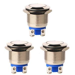 Kiligen 3個19mm 2A 12V/24V/125V/250V防水押しボタンステンレス鋼モーメンタリ型 銀メタルシェル付2つのねじ端子（フラッ