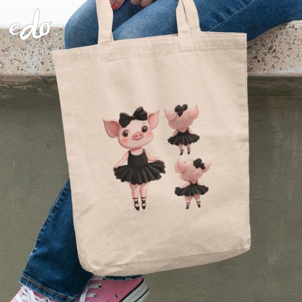 トートバッグ 「子ブタたちのバレエ」キャンバス 帆布 a4 縦型