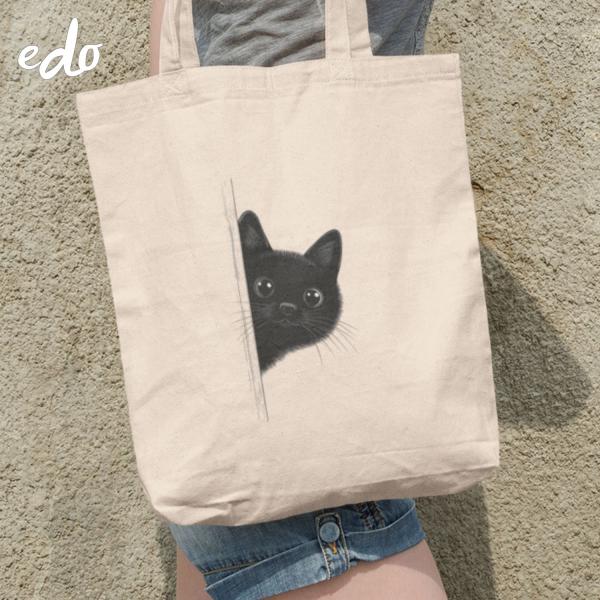トートバック a4 帆布 軽量 「ひょっこり黒猫」 サブバック