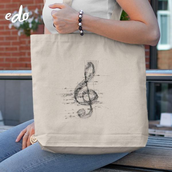 トートバッグ 「五線譜の波間に浮かぶト音記号」キャンバス 帆布 a4 縦型