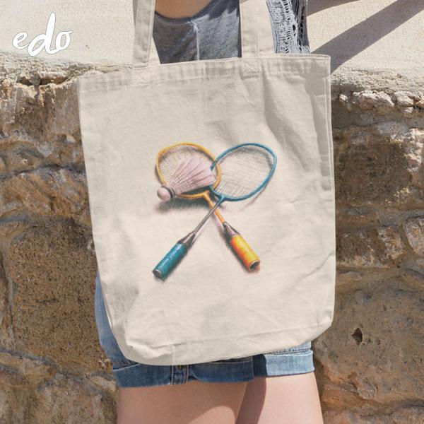 トートバッグ 「青春のバドミントンラケット」キャンバス 帆布 a4 縦型