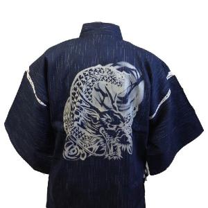 甚平背中に抜染しました しじら織り甚平 鯉の滝上り（黒） : 江戸てん