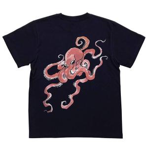 [江戸てん]Tシャツ 和柄 コットン100％のサラッとした生地に捺染（吹付プリント）しました メンズ 蛸 紺｜edoten