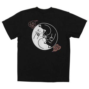 [江戸てん]Tシャツ 和柄 コットン100％のサラッとした生地に捺染（吹付プリント）しました メンズ  巴猫 黒｜edoten