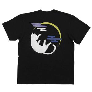 [江戸てん]Tシャツ 7.4オンススーパーヘビー厚地 捺染プリント M〜4L大きいサイズまで メンズ   三日月猫 黒（背面プリント）｜edoten