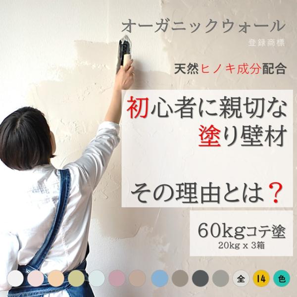 珪藻土 漆喰 DIY リノベ 「初心者に親切な塗り壁材」20kgｘ3 オーガニックウォール 全14色...