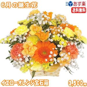 花 ギフト 誕生日 6月の誕生花 イエローオレンジ宝石箱アレンジメント花言葉付き3,500円 送料無料 翌日配達   あすつく対応   バラ   写真付きメッセージ選択可｜eehana