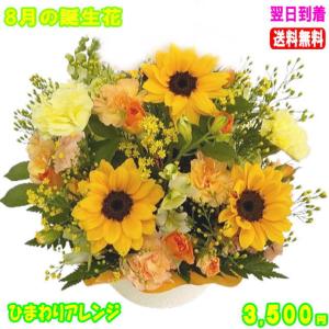 花 ギフト 誕生日 8月の誕生花　ひまわりアレンジ3,500円 送料無料 翌日配達 翌日配送対応 写真付きメッセージ選択可