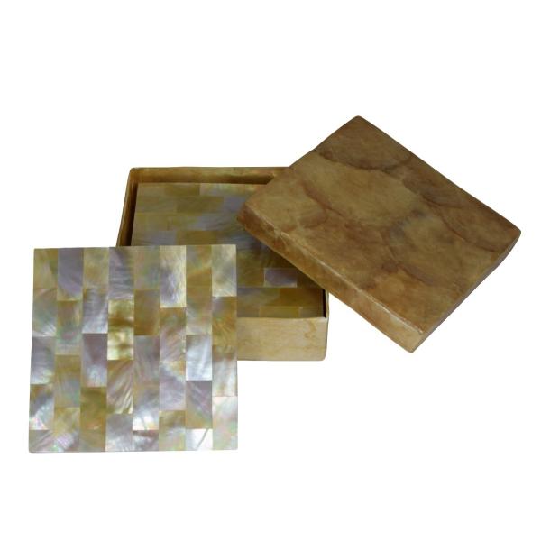 マザーオブパール コースター 4枚組 四角 ケース付き