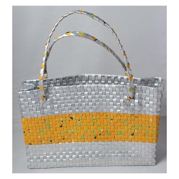 Kilus ジュースバッグ かご形肩掛け バイカラー シルバー イエローエコバッグ マイバッグ おし...