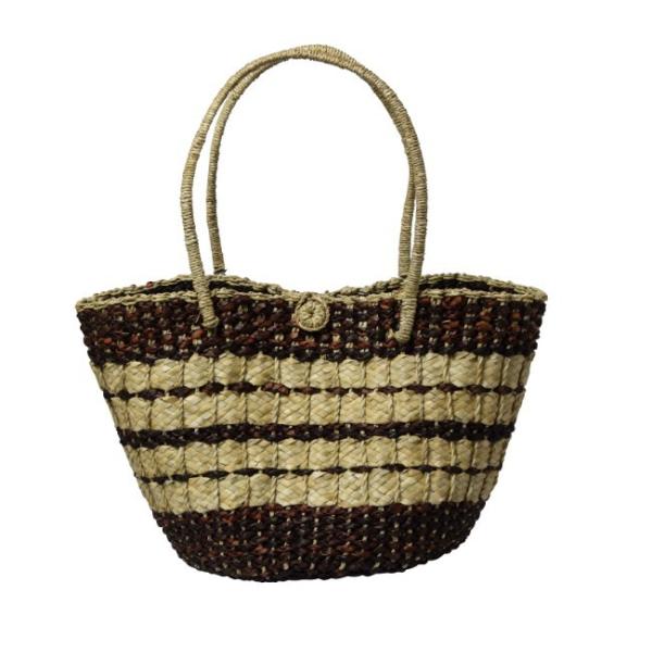 ラフィア かごバッグ  ナチュラル ブラウン 留め具付き