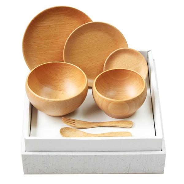 お食い初め 北欧産 ブナ 子ども食器 7点セット プレート3枚 ボウル2点 フォーク スプーン キッ...