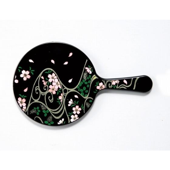 蒔絵 手鏡 OPP 桜に流水紋 黒