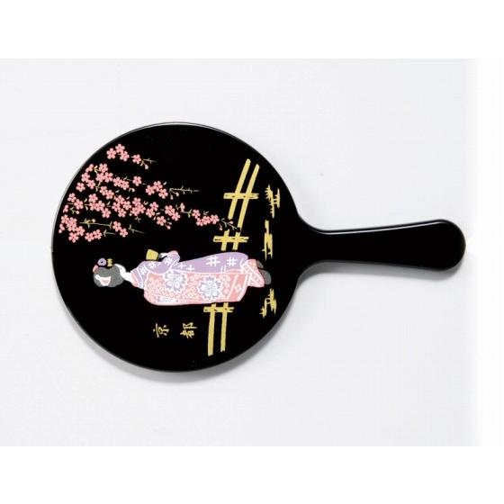 蒔絵 手鏡 OPP 舞妓 黒