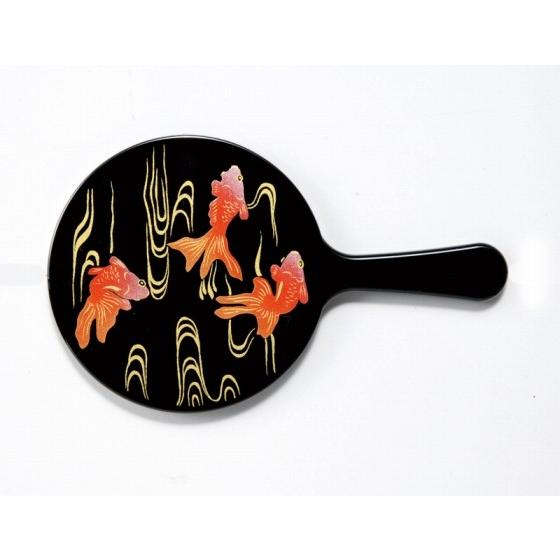 蒔絵 手鏡 OPP 金魚（黒）