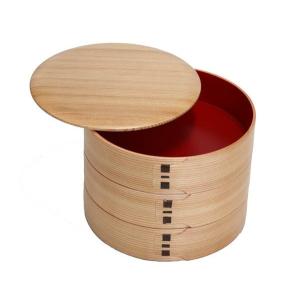 重箱　おしゃれ　三段　丸重（内朱）　１８cm　001-4500
