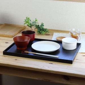 トレー カフェ 木製 お盆 長角膳 黒スリうる...の詳細画像1