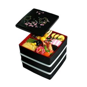 重箱 おしゃれ 三段 胴張 さくら 黒塗 6,5寸 001-...
