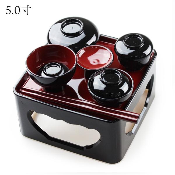 紀州 仏膳セット 5寸 黒内朱 峰山型 （お椀：食洗機対応） 霊供膳 仏器膳 仏器台 国産 日本製