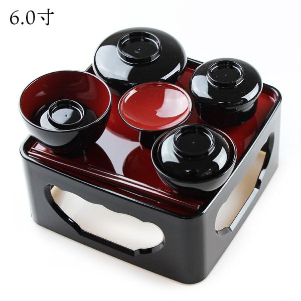 紀州 仏膳セット 6寸 黒内朱 峰山型 （お椀：食洗機対応） 霊供膳 仏器膳 仏器台 国産 日本製