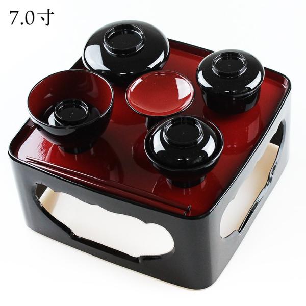 紀州 仏膳セット 7寸 黒内朱 峰山型 （お椀：食洗機対応） 霊供膳 仏器膳 仏器台 国産 日本製