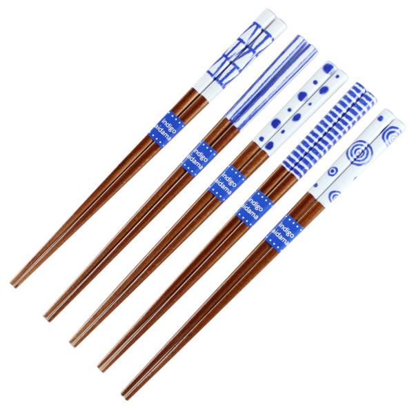 郵送で送料無料 箸 若狭箸 食洗機対応 I・A 藍染 5膳（抗菌剤入り）