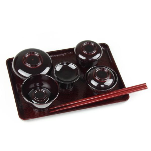 仏器膳 長角 仏膳セット 総溜 木目調盆 （お椀：食洗機対応） 霊供膳 仏器台 国産 日本製 漆器