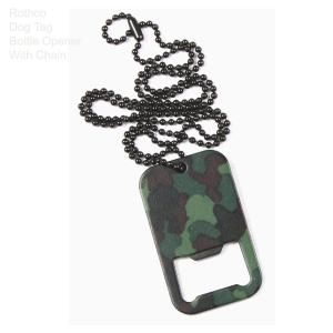 ミリタリー　迷彩　チェーン ドッグタブ　栓抜き付 ロスコ　Dog Tag Bottle Opener w/ Chain Steel ROTHCO｜efc