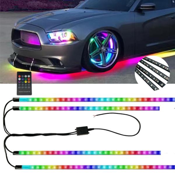 車用 RGB LEDテープ アンダーライト 4本セット サウンドセンサー LEDライト フルカラー ...