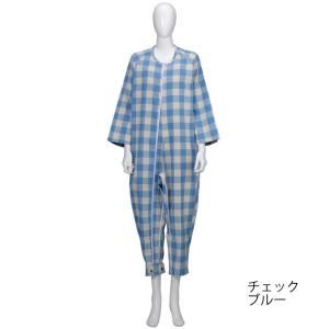 フドーねまき3型（厚手）チェックブルー／Lサイズ つなぎねまき（竹虎）105124