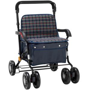 ワイドブル／紺チェック（マキテック）NOB-42DB シルバーカーボックスタイプ｜えがおコレクション