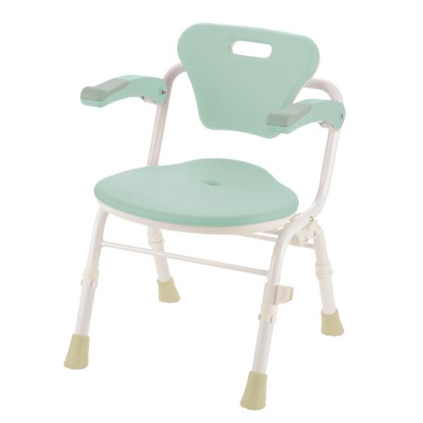 やわらかシャワーチェア クレオ折りたたみ 防カビプラス 肘掛付460／ライトグリーン（リッチェル）1...